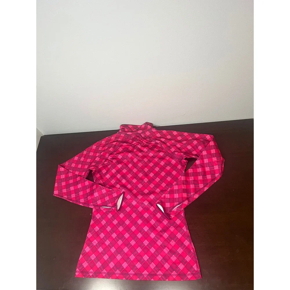 Nike Pro Dri-FIT Womens Pink Plaid 1/4 Zip Long Sleeve Training Top Size Medium